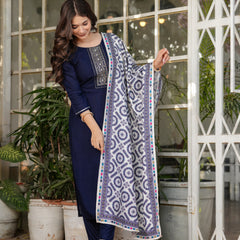 Women’s Rayon Embroidered Kurta Set with Muslin Dupatta