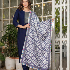Women’s Rayon Embroidered Kurta Set with Muslin Dupatta