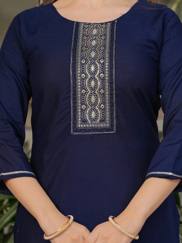 Women’s Rayon Embroidered Kurta Set with Muslin Dupatta
