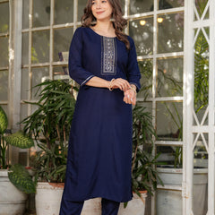 Women’s Rayon Embroidered Kurta Set with Muslin Dupatta
