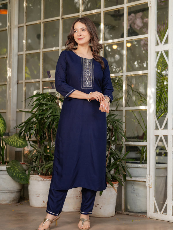 Women’s Rayon Embroidered Kurta Set with Muslin Dupatta