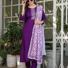 Women’s Rayon Embroidered Kurta Set with Muslin Dupatta