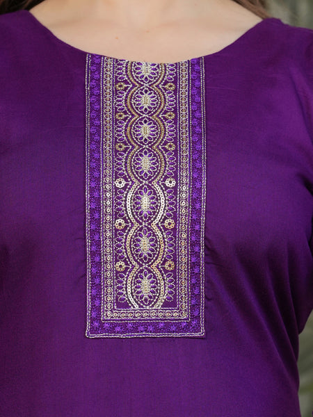 Women’s Rayon Embroidered Kurta Set with Muslin Dupatta