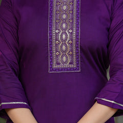 Women’s Rayon Embroidered Kurta Set with Muslin Dupatta
