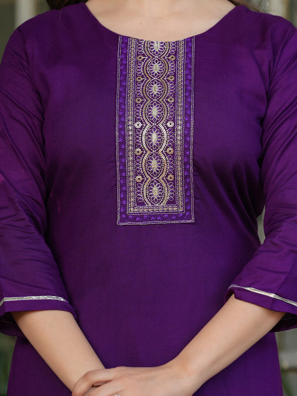 Women’s Rayon Embroidered Kurta Set with Muslin Dupatta
