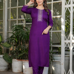 Women’s Rayon Embroidered Kurta Set with Muslin Dupatta