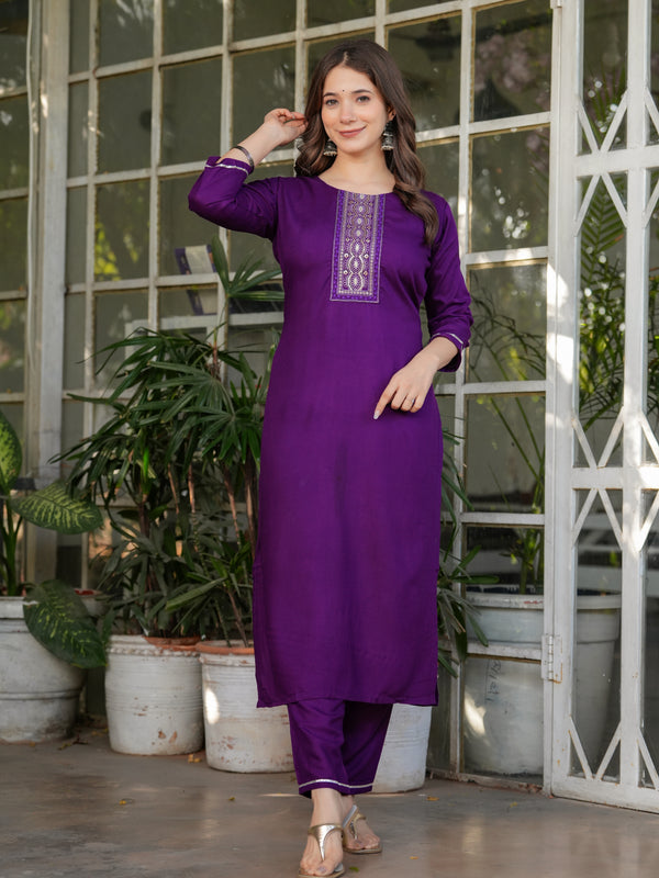 Women’s Rayon Embroidered Kurta Set with Muslin Dupatta