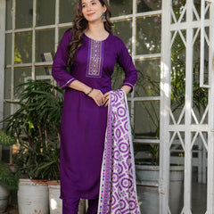 Women’s Rayon Embroidered Kurta Set with Muslin Dupatta