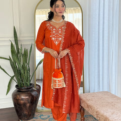 Women’s Viscose Chinon Embroidered Kurta Set with Chanderi Cotton Dupatta