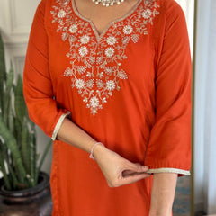 Women’s Viscose Chinon Embroidered Kurta Set with Chanderi Cotton Dupatta