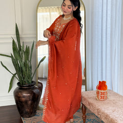 Women’s Viscose Chinon Embroidered Kurta Set with Chanderi Cotton Dupatta