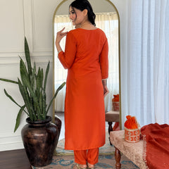 Women’s Viscose Chinon Embroidered Kurta Set with Chanderi Cotton Dupatta