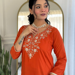 Women’s Viscose Chinon Embroidered Kurta Set with Chanderi Cotton Dupatta