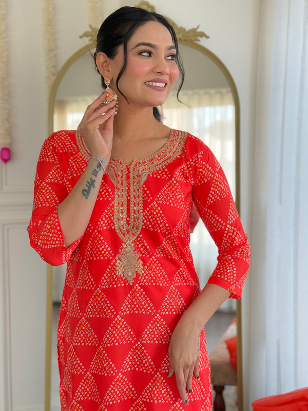 Women’s French Crepe Embroidered Kurta Set with Chanderi Bottom & Organza Dupatta