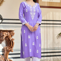 Women's Pure Rayon Embroidered Kurta Pant Set