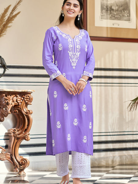 Women's Pure Rayon Embroidered Kurta Pant Set
