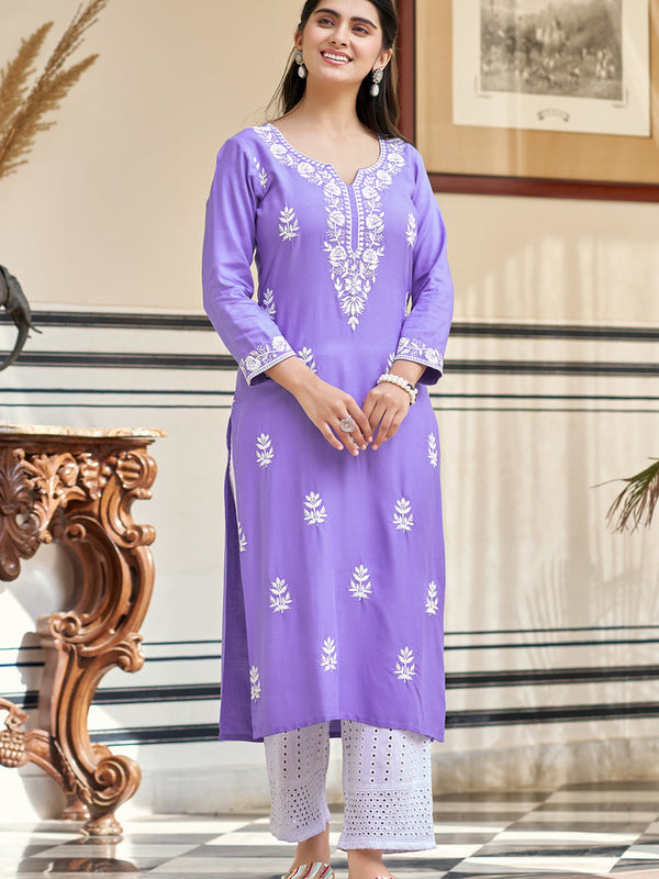 Women's Pure Rayon Embroidered Kurta Pant Set