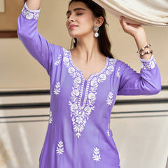 Women's Pure Rayon Embroidered Kurta Pant Set