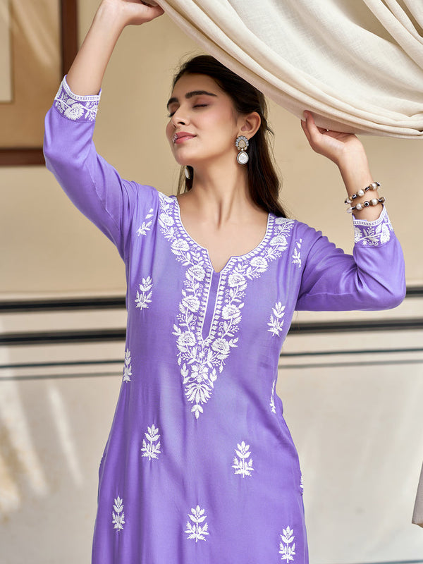 Women's Pure Rayon Embroidered Kurta Pant Set