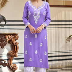 Women's Pure Rayon Embroidered Kurta Pant Set