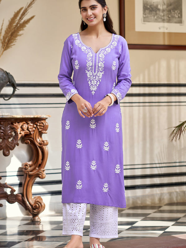 Women's Pure Rayon Embroidered Kurta Pant Set