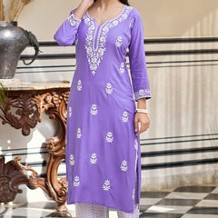 Women's Pure Rayon Embroidered Kurta Pant Set