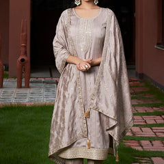 Women’s Vichitra Silk Embroidered Kurta with Solid Dyable Bottom & Embroidered Vichitra Silk Dupatta Set