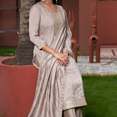 Women’s Vichitra Silk Embroidered Kurta with Solid Dyable Bottom & Embroidered Vichitra Silk Dupatta Set