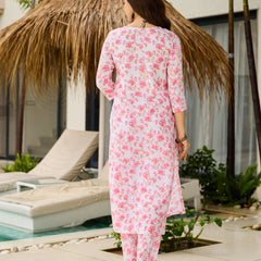 Women’s Silk Blend Printed Kurta with Printed Bottom & Jacquard Tabby Organza Dupatta Set