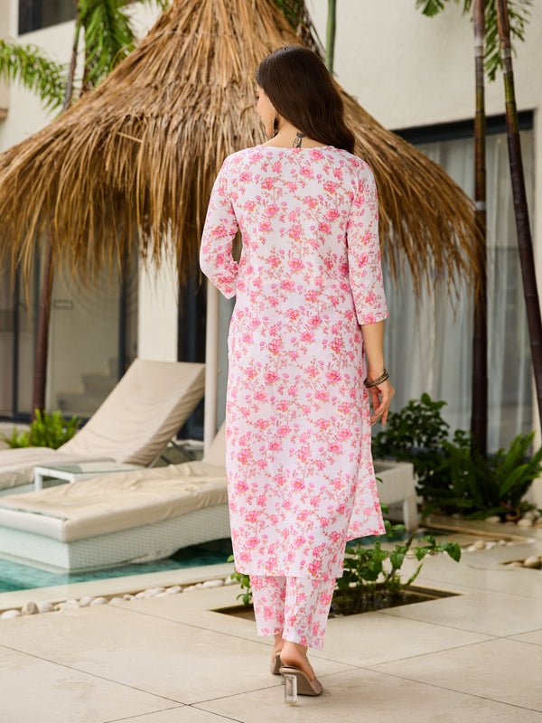 Women’s Silk Blend Printed Kurta with Printed Bottom & Jacquard Tabby Organza Dupatta Set