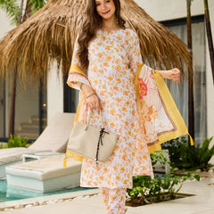 Women’s Silk Blend Printed Kurta with Printed Bottom & Jacquard Tabby Organza Dupatta Set