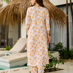 Women’s Silk Blend Printed Kurta with Printed Bottom & Jacquard Tabby Organza Dupatta Set