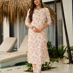 Women’s Silk Blend Printed Kurta with Printed Bottom & Jacquard Tabby Organza Dupatta Set