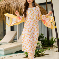 Women’s Silk Blend Printed Kurta with Printed Bottom & Jacquard Tabby Organza Dupatta Set