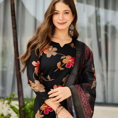Women’s Silk Blend Printed Kurta with Printed Bottom & Solid Dyable Organza Dupatta Set