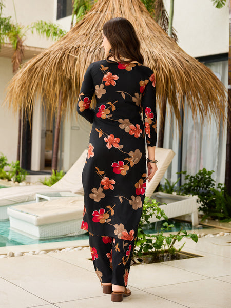 Women’s Silk Blend Printed Kurta with Printed Bottom & Solid Dyable Organza Dupatta Set