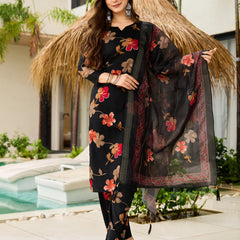 Women’s Silk Blend Printed Kurta with Printed Bottom & Solid Dyable Organza Dupatta Set