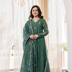 Women’s Chanderi Silk Embroidered Kurta With Silk Bottom & Embroidered Chanderi Dupatta Set