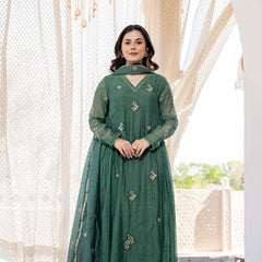 Women’s Chanderi Silk Embroidered Kurta With Silk Bottom & Embroidered Chanderi Dupatta Set