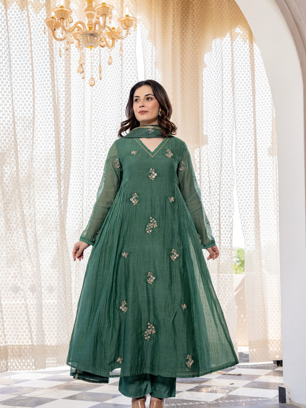 Women’s Chanderi Silk Embroidered Kurta With Silk Bottom & Embroidered Chanderi Dupatta Set