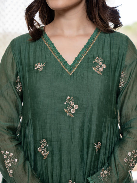 Women’s Chanderi Silk Embroidered Kurta With Silk Bottom & Embroidered Chanderi Dupatta Set