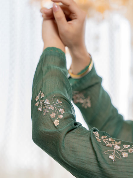 Women’s Chanderi Silk Embroidered Kurta With Silk Bottom & Embroidered Chanderi Dupatta Set