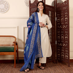 Women's Chanderi Silk Solid Kurta with Pant & Printed Chanderi Dupatta Set