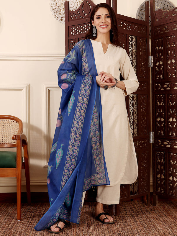 Women's Chanderi Silk Solid Kurta with Pant & Printed Chanderi Dupatta Set