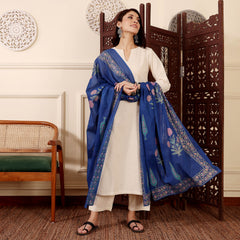 Women's Chanderi Silk Solid Kurta with Pant & Printed Chanderi Dupatta Set