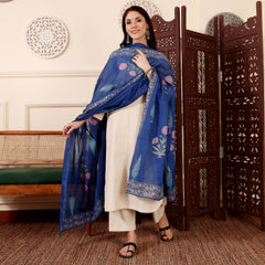 Women's Chanderi Silk Solid Kurta with Pant & Printed Chanderi Dupatta Set