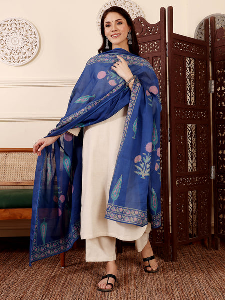 Women's Chanderi Silk Solid Kurta with Pant & Printed Chanderi Dupatta Set