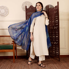 Women's Chanderi Silk Solid Kurta with Pant & Printed Chanderi Dupatta Set