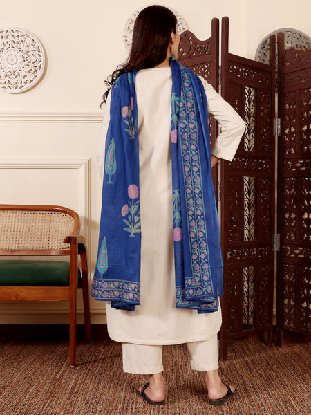 Women's Chanderi Silk Solid Kurta with Pant & Printed Chanderi Dupatta Set