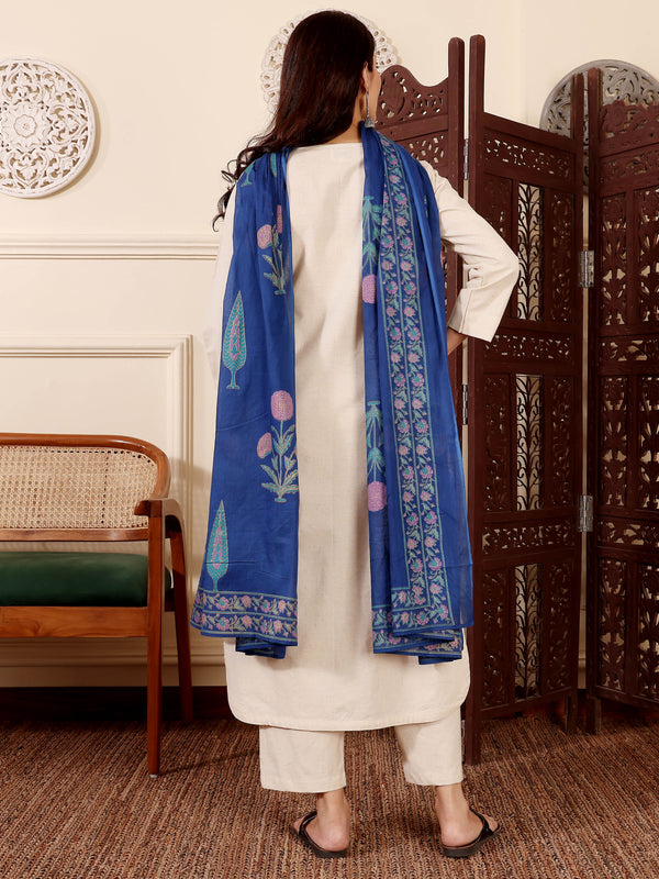 Women's Chanderi Silk Solid Kurta with Pant & Printed Chanderi Dupatta Set